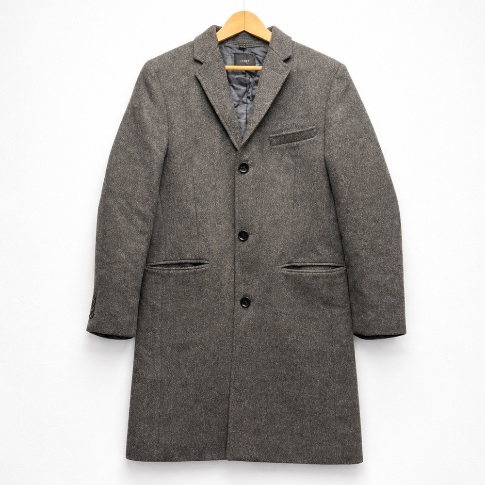 J.Crew Topcoat Mens 38R Grey Wool Blend Classic Long Jacket Dark Academia Luxury